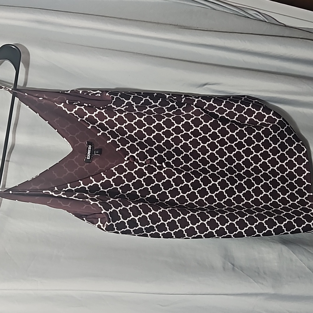 Express Brown and White Patterned Silk-Look Tank Top